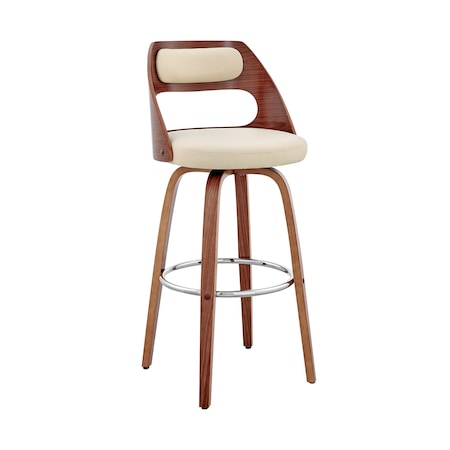 Armen Living Julius 30" Cream Faux Leather and Walnut Wood Bar Stool LCJUBAWACR30